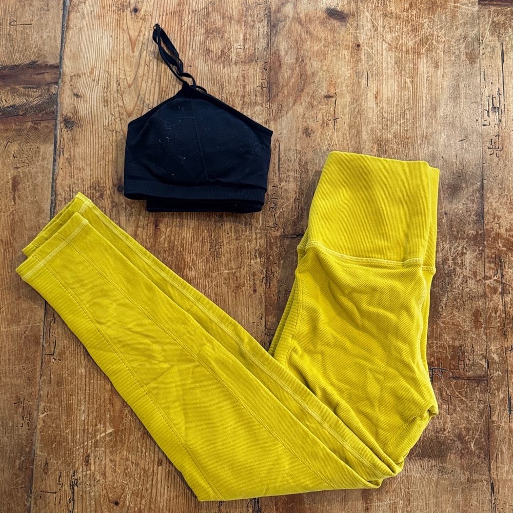 Avocado Black Sports Bra yellow leggings